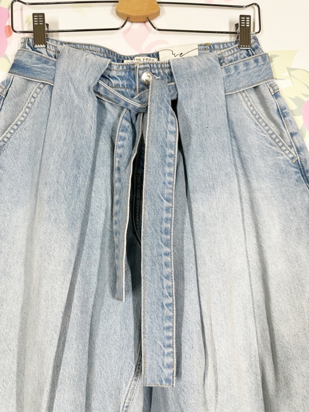 NEW Free People We The Free High Tide Belted Crop Oasis Blue Denim Jeans XS - Picture 5 of 13